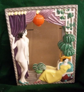 ANTON KLIEBER,  KERAMOS  art deco mirror frame, w/2 females                9155a - Picture 1 of 8