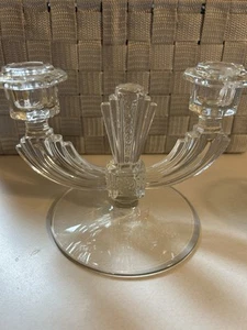 "Candelabro/vedelabro doble grabado transparente elegante Art Deco vintage Tiffin 5x5""" - Imagen 1 de 6