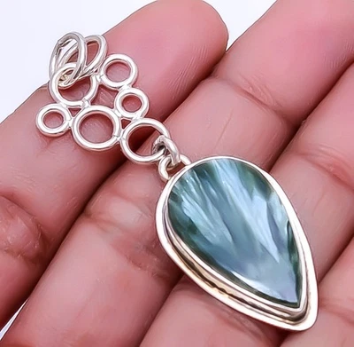 Serafinita - Colgante de diseño de plata de ley 925 con piedras preciosas de Rusia 2,34" A314 Foto 1 de 4