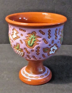 Greek Ceramic Pythagoras Greedy Cup Redware Handmade in Rhodes - 4.5" Colorful - Picture 1 of 8