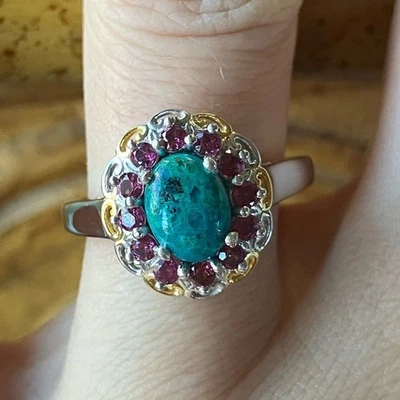 Natural Chrysocolla Orissa Garnet Sterling Silver Ring Size 7 - Image 1 of 4