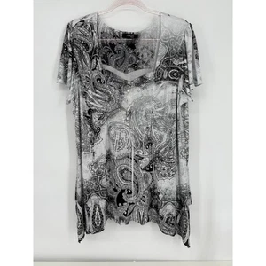 Style & Co Woman 1X Paisley Print Flutter Sleeve Tunic Top Blouse - Picture 1 of 9