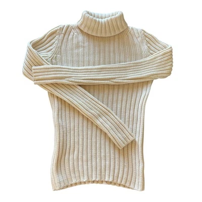 Theory Women's Wool Chunky Knit Ribbed Cream Cozy Turtleneck Sweater - Image 1 of 3