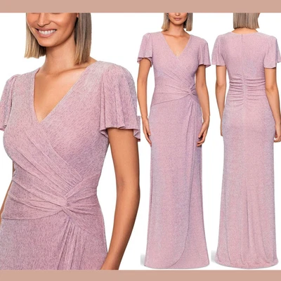 NUEVO CON ETIQUETAS XSCAPE [20W PLUS] Vestido Brillante Manga Fluter Tejido Cuello en V Rosa S2065 Foto 1 de 4