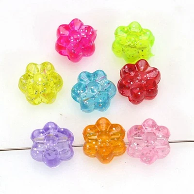 100pcs Glitter Flower Pony Beads - 12mm Transparent Sparkle Beads with Big Hole - Image 1 of 4