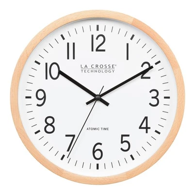 404-53707 La Crosse Technology 12.8" Atomic Wall Analog Wall Clock - Beech Wood - Image 1 of 4