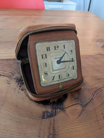 Vintage New Haven Art Deco Travel Clock Leather Zip Case - Tau Delta Eta - WORKS Cover