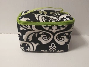 Small Zippered Makeup Bag Black & White Lime Green 8 X 5 X 5 inches - Picture 1 of 7