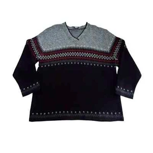 Vintage 90s Great Northwest Fair Isle Winter Sweater Women 2X Gray Black Red USA - Bild 1 von 12