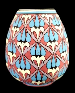 Vintage Mid Century Vase abstraktes Design handgefertigt und bemalt Thailand 4,5 Zoll - Bild 1 von 5