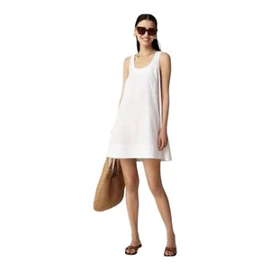 J Crew White Scoop Neck Sleeveless A Line Shift Mini Womens Size L Cotton - Picture 1 of 15