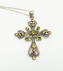 COLLAR CRUZ MULTICRISTAL TONO PLATA ORO VERDE 20 pulgadas inspirado en el diseñador nuevo - Imagen 1 de 6
