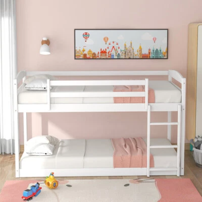 Twin Over Twin Floor Bunk Bed or Bunk Bed with Slide Wood Bed Frames White/Gray - Image 1 of 4