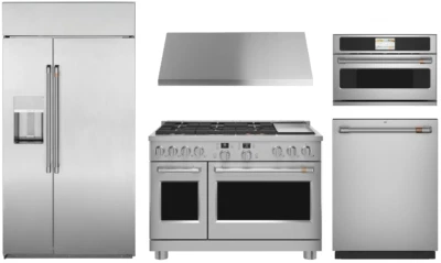 Paquete GE Café Pro con refrigerador Side by Side de 48" y rango de combustible doble de 48" Foto 1 de 4