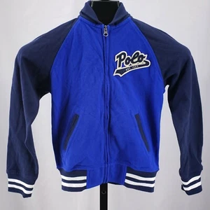 Ralph Lauren Jungen M 10-12 Kragen durchgehender Reißverschluss Frottee Jacke blau großes Polo Logo neu mit Etikett - Bild 1 von 5