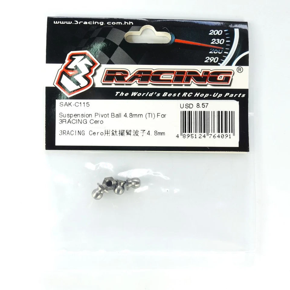 3RACING SAK-C115 Suspension Pivot Ball 4.8mm Titan 1/10 SAKURA Cero Ultra Car - Image 1 of 1