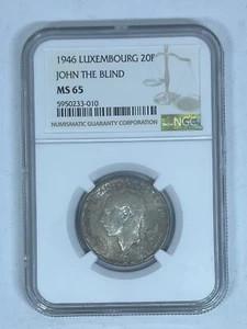 1946 Luxembourg 20F NGC-Certified MS65 John The Blind - Picture 1 of 2