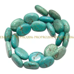 Cuentas sueltas de piedras preciosas ovaladas en forma de huevo de 13x18 mm verde turquesa natural 15"" cadena - Imagen 1 de 3