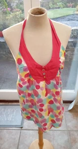 Soulcal Pink Cream & Blue Patterned Cotton Halter Neck Top UK Size 10 - Picture 1 of 6