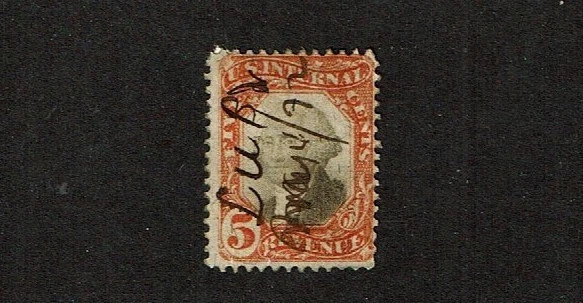 1871-2 U.S.THIRD Issue 5c Orange & Blk Washington Silk Paper Sc#R137 Pen Cancel* - Image 1 of 1