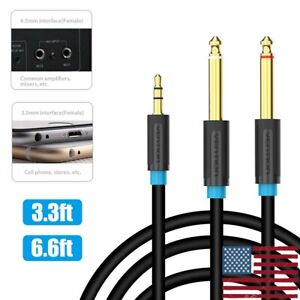 3.5mm 1/8" TRS to Double 6.35mm 1/4" TS Mono Stereo Y-Splitter Cable for Speaker
