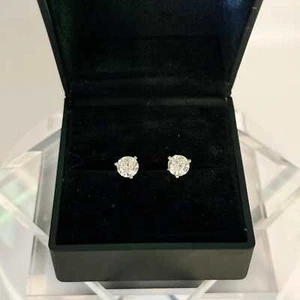 Pendientes de diamantes, 2 tachuelas redondas CTW, oro 14K cultivado en laboratorio, certificados, 1 quilate cada uno - Imagen 1 de 10