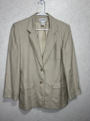 LANDS END 女式亚麻混纺西装外套浅学院正式教师秋季 8 码 — 第 1/4 张图片