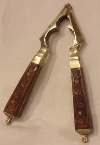 Vintage 8" Heavy Brass NutCracker with Ornate Carved Wood - Picture 1 of 8