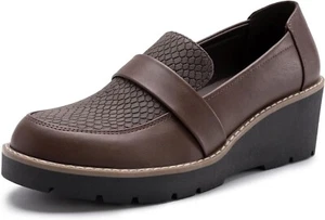 Mocasines Athlefit Para Mujer Plataforma Penny Informales Cómodos Sin Cordones Cuero Talla 8 Nuevos - Imagen 1 de 11