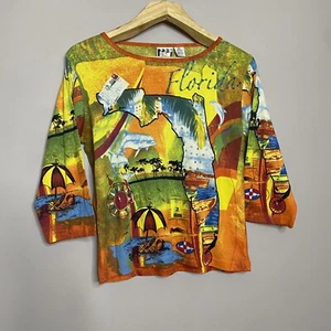 Take Two Florida Map Top 3/4 Sleeve Multicolor Sequins Women Size PL - Picture 1 of 16