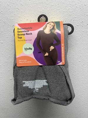Top acanalado térmico sin costuras con cuello redondo 3X para mujer KINDLY YOURS manga larga gris Foto 1 de 4
