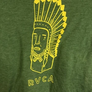 RVCA Womans T-shirt M Green Cotton Solid/Logo Yellow Native American Indian - Picture 1 of 8