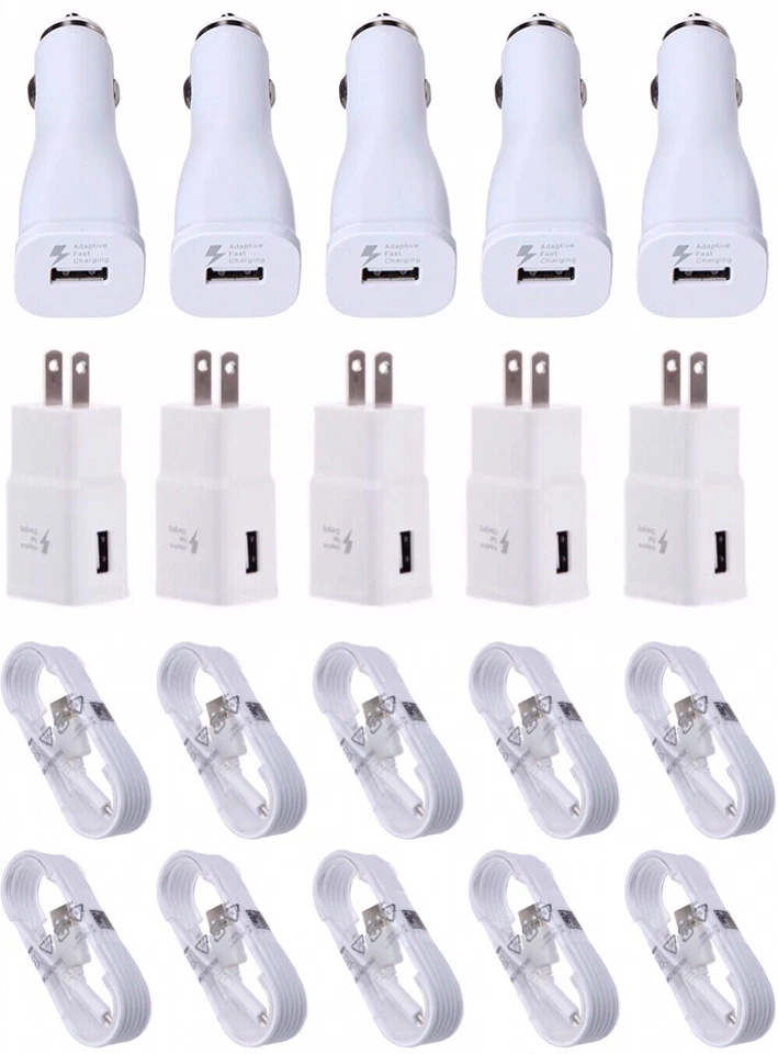 5X Fast Wall 5x Car Charger 10x Micro Cable For Samsung Galaxy S7 S6  Edge+ Note - Image 1 of 1