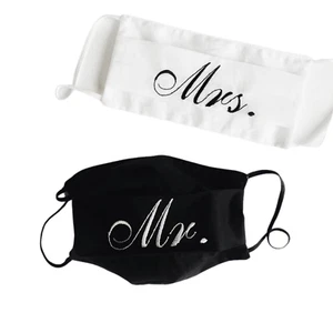 Mr Mrs Mask Embroidered Organic Cotton Face Mask Bride Groom Couple Wedding GIF - Picture 1 of 4
