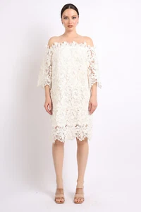 Women's Casual 3/4 Sleeve Off The Shoulder Full Body Lace Floral Midi Dress - Picture 1 of 18