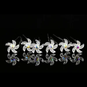 6 Pcs Flower Windmill Bridal Wedding Prom AB Crystal Rhinestone Hair Pins H101 - Picture 1 of 4