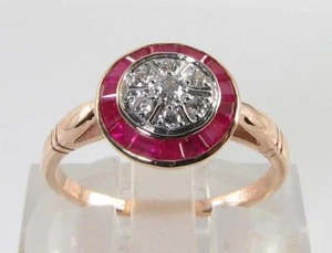 LUSH 9K 9CT ROSE GOLD RUBY DIAMOND ART DECO INS CIRCLE RING FREE RESIZE - Picture 1 of 5