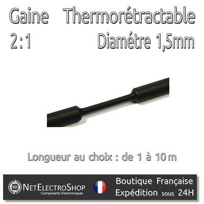 Gaine Thermorétractable 2:1 - Diam. 1,5 Mm - Noir - 1 à 10m #015 • 2.05€