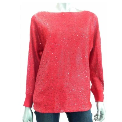 Suéter de punto Alfani para mujer S rojo tomate fresco manga 3/4 lentejuelas Foto 1 de 2