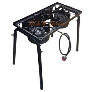 Heavy Duty Double Burner Stove with Stand Gas Regulator Outdoor Camping Pinic - Picture 1 of 2