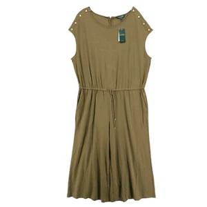 NWT LAUREN RALPH LAUREN Jumpsuit Wide Leg Cropped Gold Button OLIVE Green 2X - Picture 1 of 8