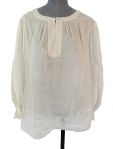 Velvet Graham Spencer Blouse Linen Blend Ivory Embroidered Bohemian Peasant sz L - Picture 1 of 12
