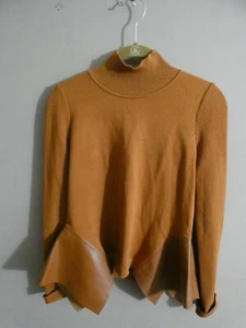 B and K Buchanan & Kang Women's S Brown Turtleneck Sweater Leather Side Detail - Picture 1 of 9