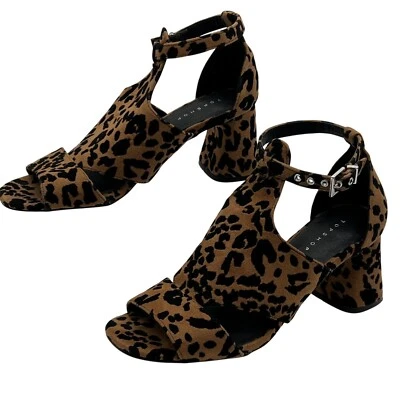 Topshop Mujer 8 Leopardo Estampado Animal Gamuza Grueso Tacón Bloque Zapato Correa para el Tobillo Foto 1 de 4