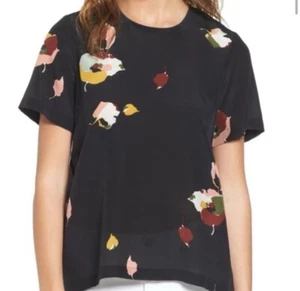 Madewell Silk Button-Back Top Floral Womens Blouse Size L - Picture 1 of 5