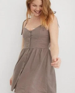 Vestido Bustier de Lino Aerie XL Mini Bohemio Playa Preppy Correas de Corbata Caladas - Imagen 1 de 12