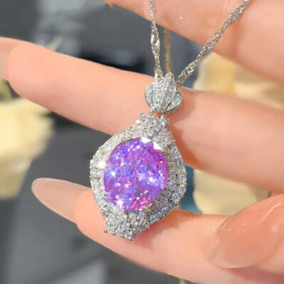 Nuevo Collar Colgantes Brillo Flor Hielo Corte Púrpura Kuncita Gemas Plata Mujeres Foto 1 de 4