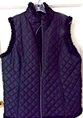 Denim & Company ~ Chaleco Negro Talla Grande Reversible Acolchado Piel Sintética ~ Chaleco D & C Foto 1 de 3