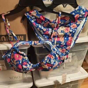NEW With Tag ! Two Pieces Cupshe Bikini Set Push Up Bra Blue Floral Size L - Picture 1 of 2