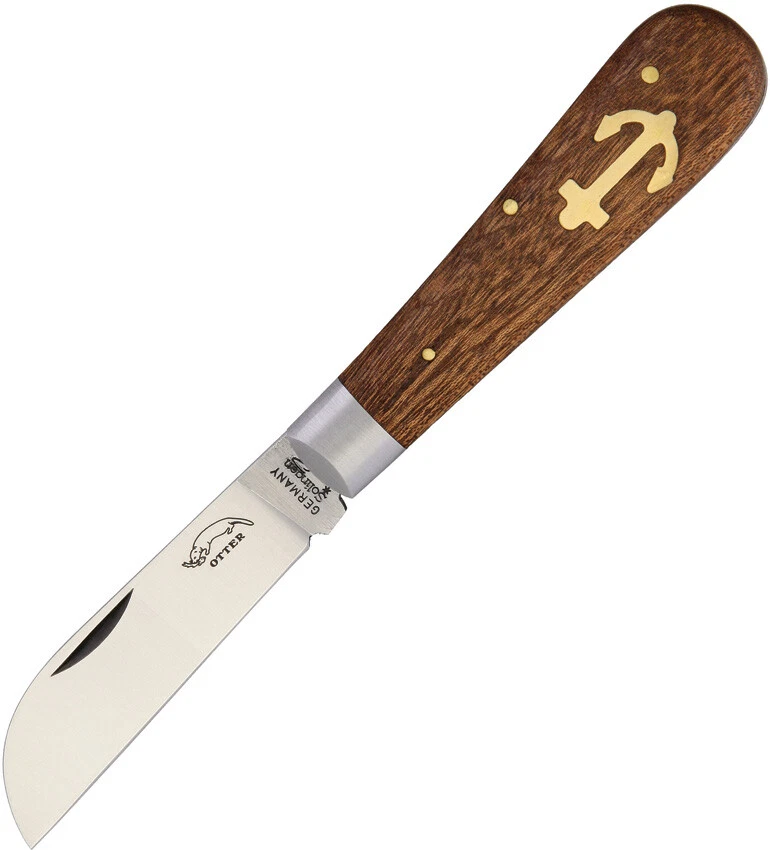 Otter-messer Small Anchor Sapeli Wood Folding Carbon Steel Pocket Knife 174